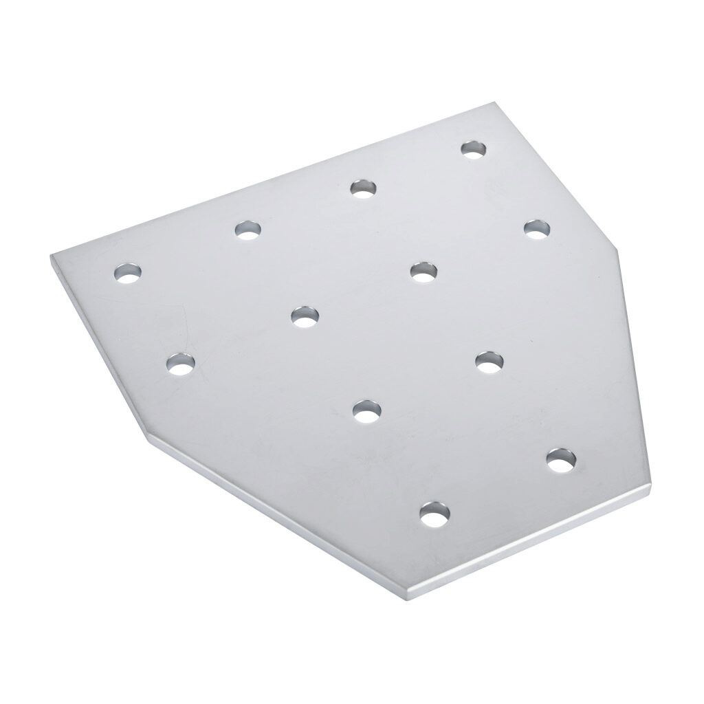 148863 - FATH T-shaped flat plate, silver, 12 holes, anodized aluminum, slot size 10. For use with all 45mm and 90mm profile T-slotted rails. Manufacturer part number: 093VT180180D.