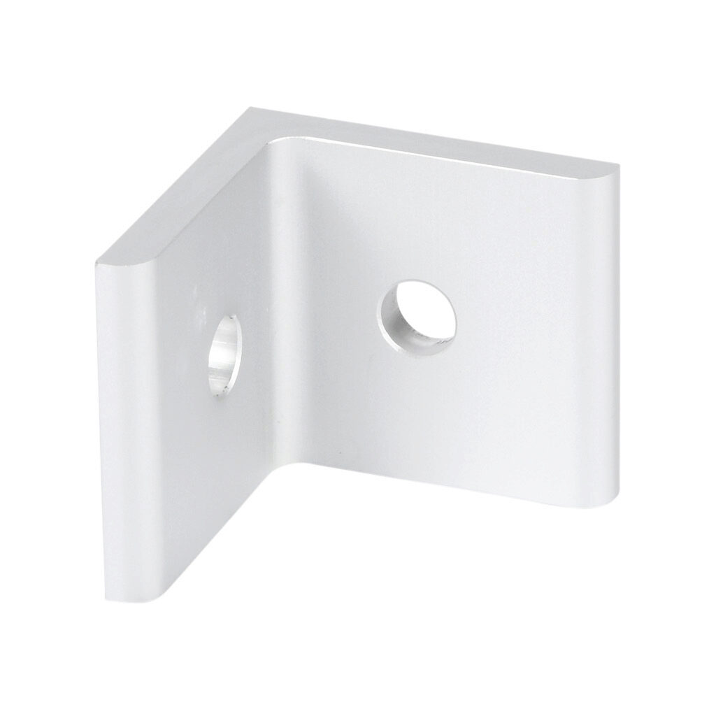 148899 - FATH inside corner bracket, silver, 90-degree, 2 holes, anodized aluminum, slot size 10. For use with all 45mm and 90mm profile T-slotted rails. Manufacturer part number: 093WD45.