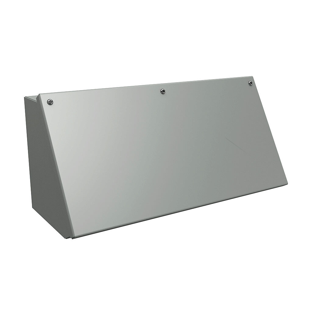 1488EJ7 - Hammond operator consolet, NEMA 12/13, 7 x 16 x 7in (HxWxD), desktop or pedestal mount, carbon steel, ANSI 61 gray, powder coat finish, screw cover.
