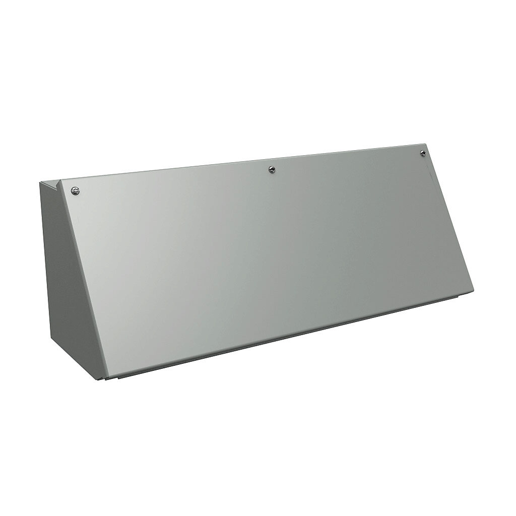 1488EL7 - Hammond operator consolet, NEMA 12/13, 7 x 20 x 7in (HxWxD), desktop or pedestal mount, carbon steel, ANSI 61 gray, powder coat finish, screw cover.