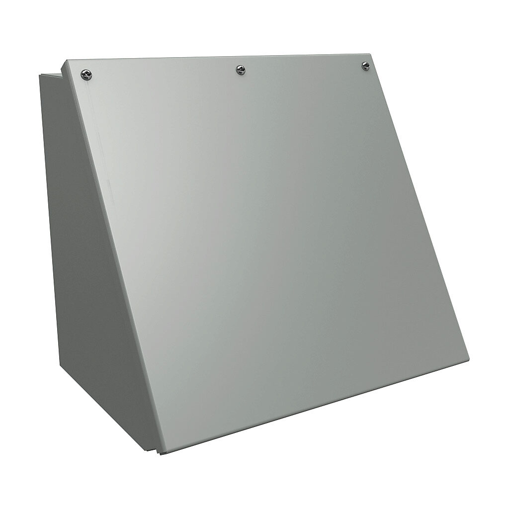 1488HH9 - Hammond operator consolet, NEMA 12/13, 11 x 12 x 9in (HxWxD), desktop or pedestal mount, carbon steel, ANSI 61 gray, powder coat finish, screw cover.