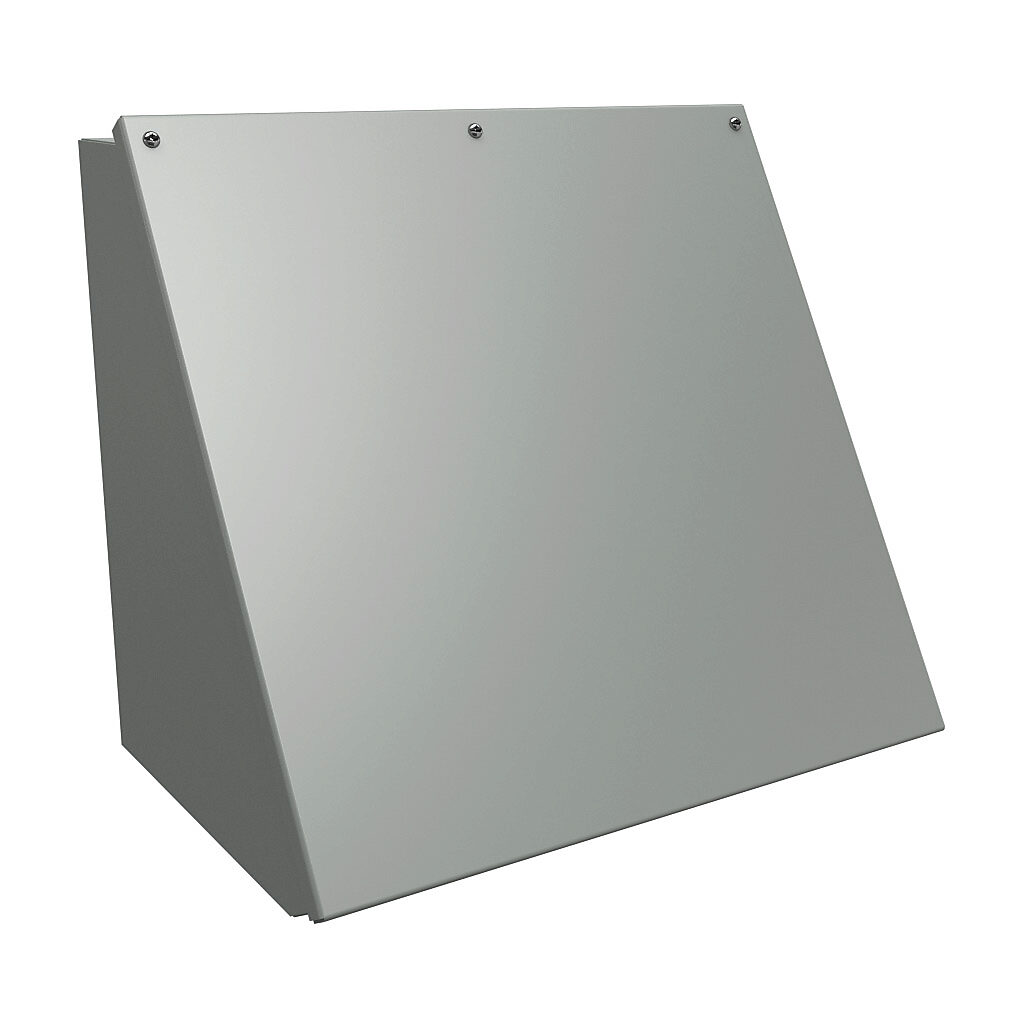 1488JJ11 - Hammond operator consolet, NEMA 12/13, 14 x 16 x 11in (HxWxD), desktop or pedestal mount, carbon steel, ANSI 61 gray, powder coat finish, screw cover.