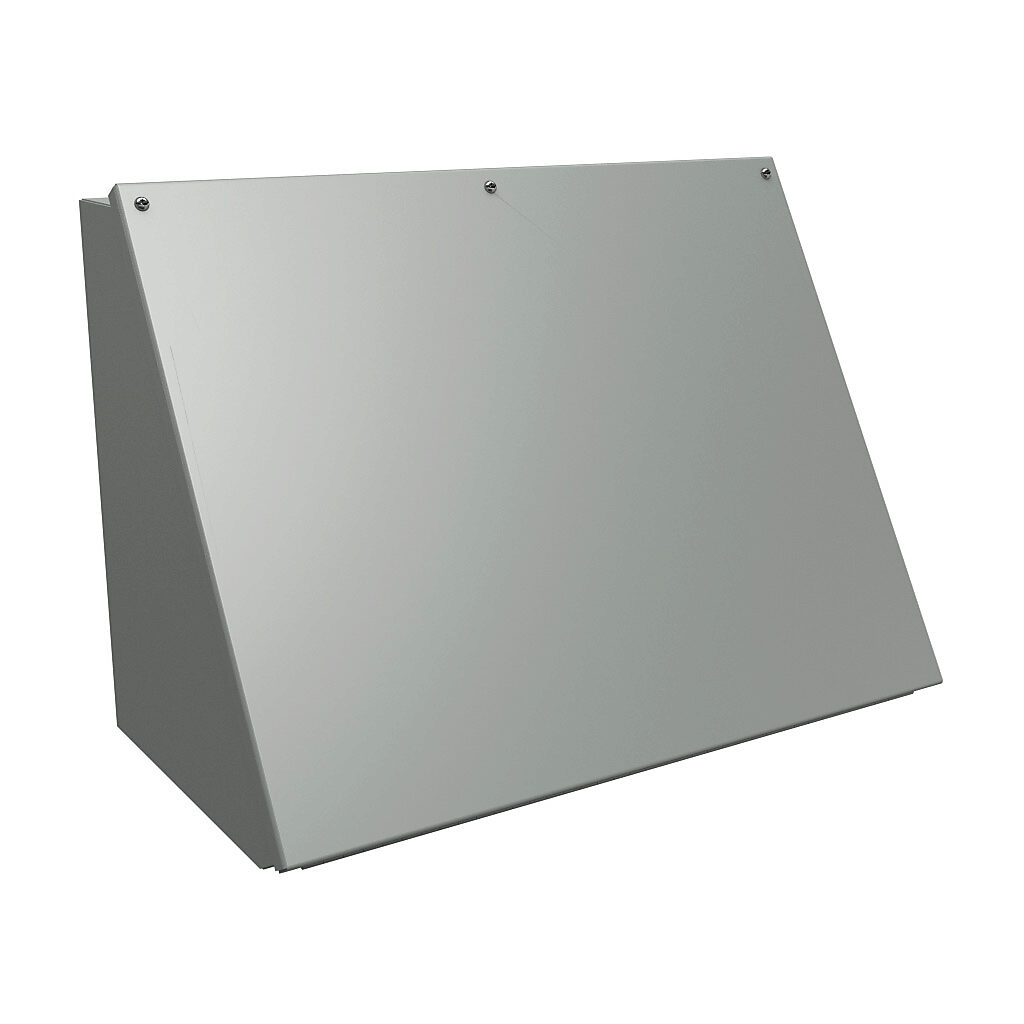 1488JL11 - Hammond operator consolet, NEMA 12/13, 14 x 20 x 11in (HxWxD), desktop or pedestal mount, carbon steel, ANSI 61 gray, powder coat finish, screw cover.