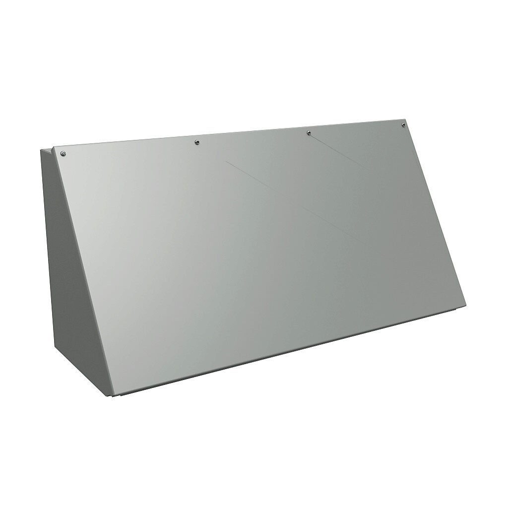1488JQ11 - Hammond operator consolet, NEMA 12/13, 14 x 30 x 11in (HxWxD), desktop or pedestal mount, carbon steel, ANSI 61 gray, powder coat finish, screw cover.