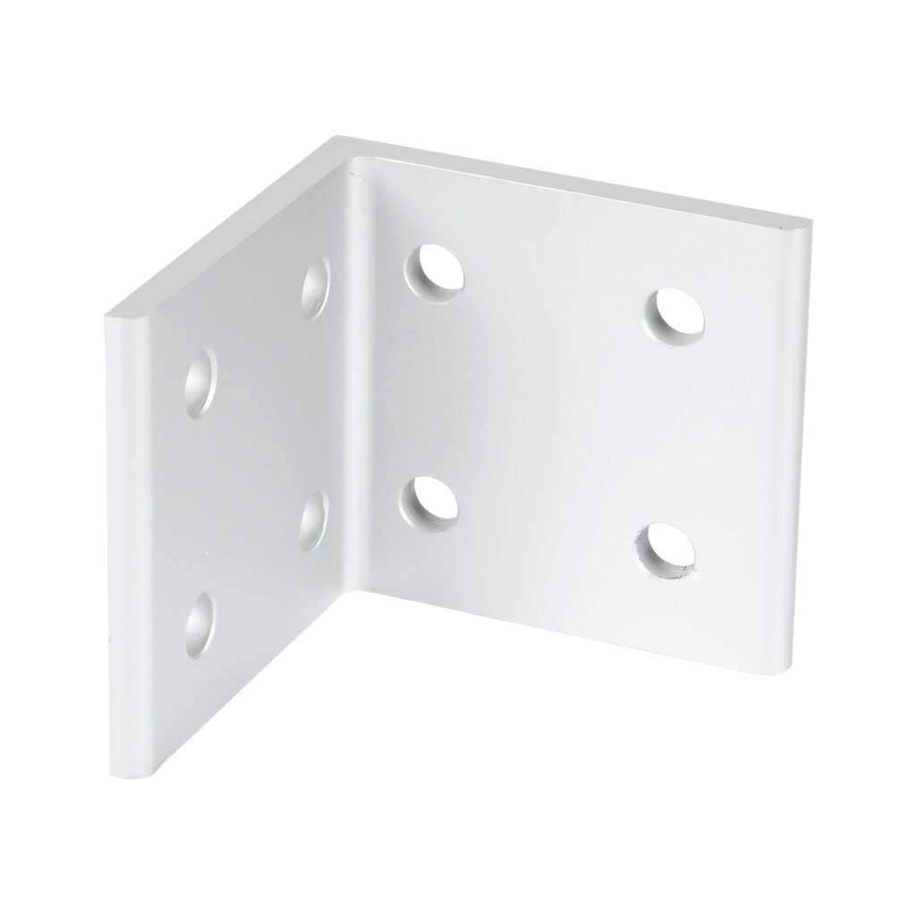 148906 - FATH inside corner bracket, silver, 90-degree, 8 holes, anodized aluminum, slot size 8. For use with all 1.5in and 3in profile T-slotted rails. Manufacturer part number: 093WD7676.