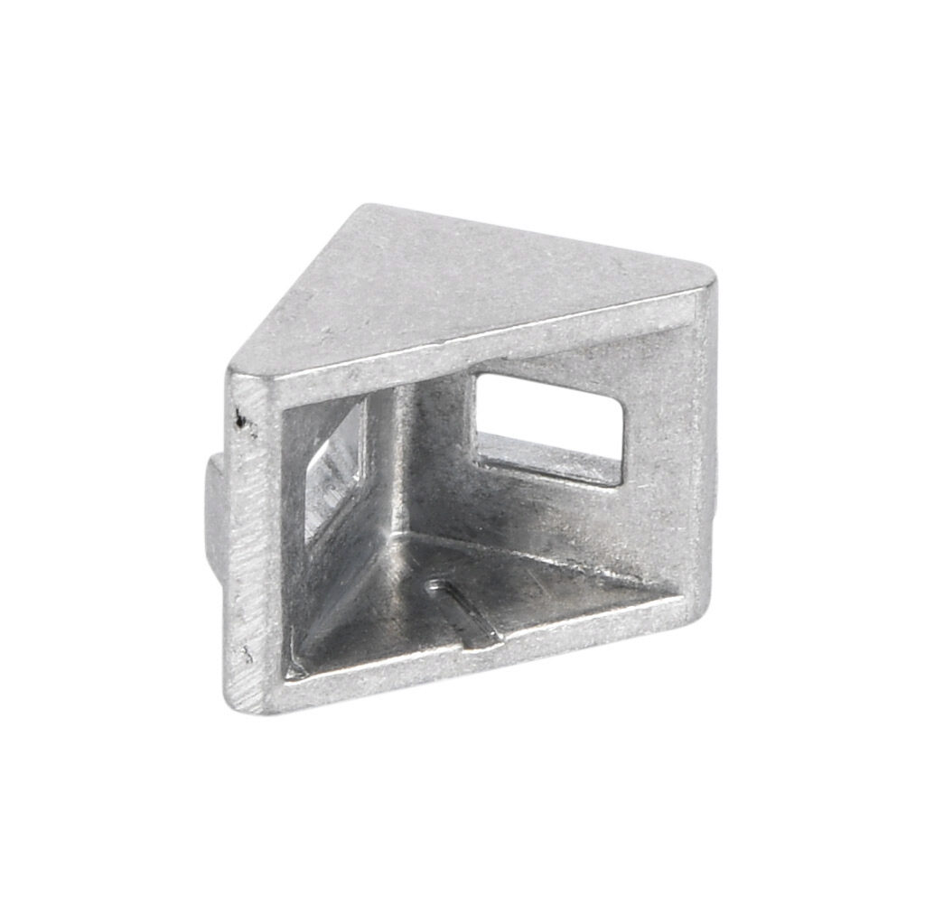 148915 - FATH angle bracket, silver, 90-degree, 2 holes, die-cast aluminum, slot size 6. For use with all 1in and 2in profile T-slotted rails. Manufacturer part number: 093W203N06.