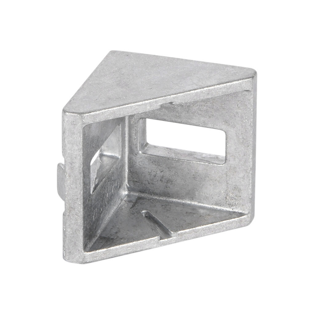 148916-10 - FATH angle bracket, silver, 90-degree, 2 holes, die-cast aluminum, slot size 8. Package of 10. For use with all 1.5in and 3in profile T-slotted rails. Manufacturer part number: 093W404N08.