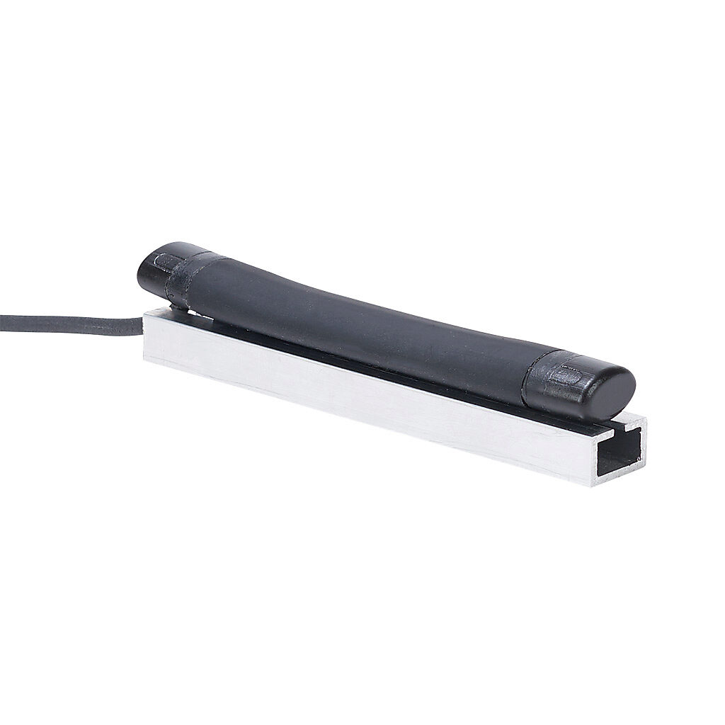 1501-1460 - ASO Safety Solutions safety contact edge, 15 x 10mm, 4in length, pigtail, 8.2ft/2.5m cable length. Aluminum mounting rail included. Preassembled with 8.2k ohm resistor for 2-wire installation.