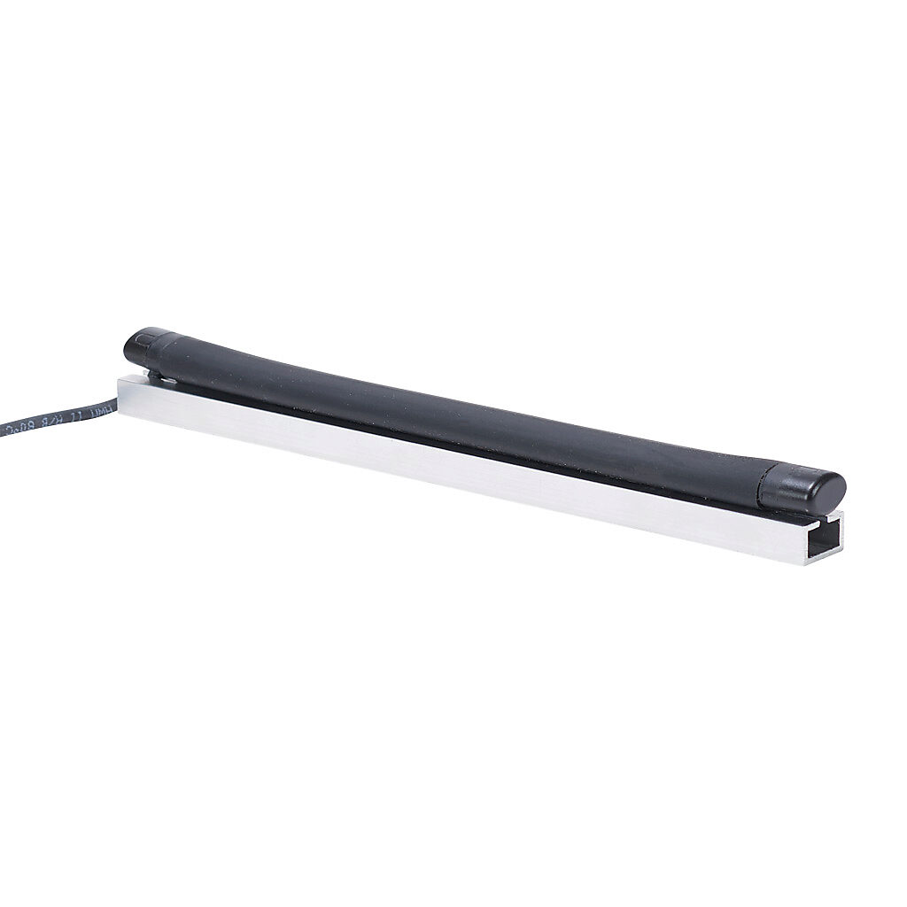1501-1462 - ASO Safety Solutions safety contact edge, 15 x 10mm, 8in length, pigtail, 8.2ft/2.5m cable length. Aluminum mounting rail included. Preassembled with 8.2k ohm resistor for 2-wire installation.