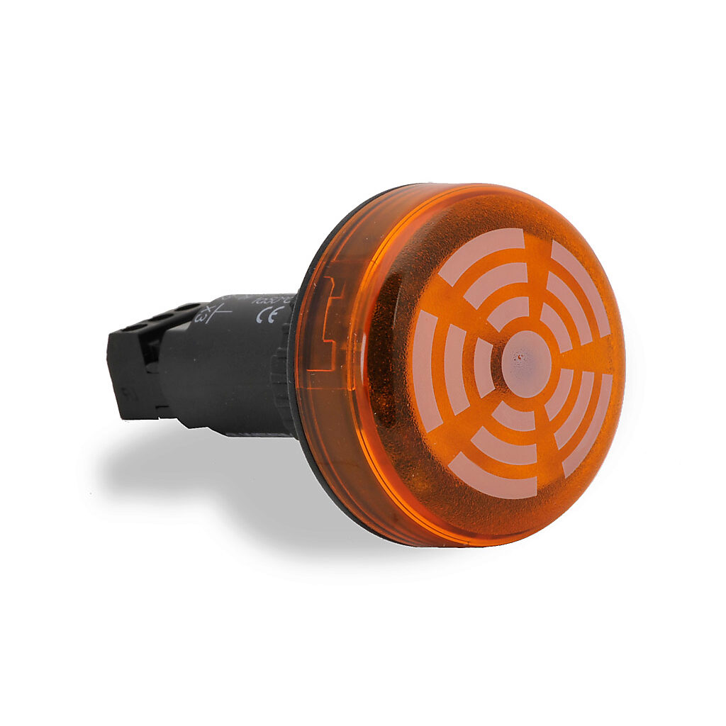 15030055 - WERMA audible alarm buzzer, 80 dB at 1m, 2.8 kHz tone frequency, continuous tone(s), 24 VDC, permanent LED indicator(s), yellow, 22mm, panel mount, polycarbonate housing, yellow, IP65.