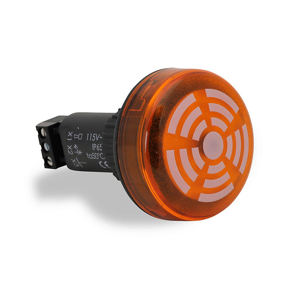 15030067 - WERMA audible alarm buzzer, 80 dB at 1m, 2.8 kHz tone frequency, continuous tone(s), 115 VAC, permanent LED indicator(s), yellow, 22mm, panel mount, polycarbonate housing, yellow, IP65.