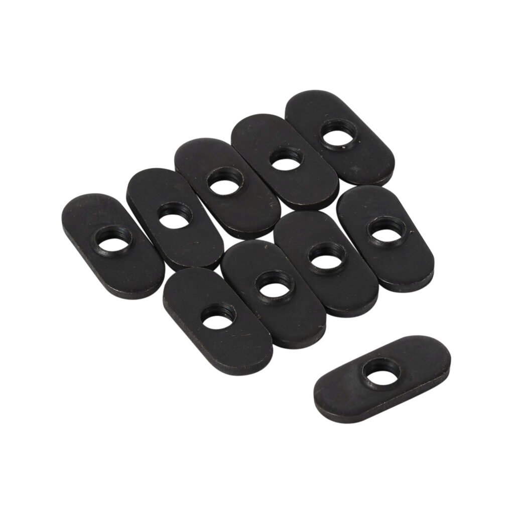 151037 - FATH economy T-nut, black, 1/4-20 UNC, zinc plated steel, slot size 6. Package of 10. For use with all 1in and 2in profile T-slotted rails. Manufacturer part number: 096E10U1/4-20.