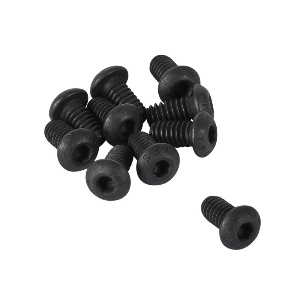 151040 - FATH button head socket cap screw, black, 1/4-20 UNC x 1/2in, zinc plated steel, slot size 6/8/10. Package of 10. For use with all T-slotted rails. Manufacturer part number: 4ISO7380U1/4-1/2M.