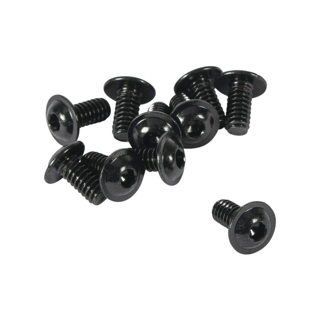 151041 - FATH flanged button head socket cap screw, gloss black, 1/4-20 UNC x 1/2in, zinc plated steel, slot size 6/8/10. Package of 10. For use with all T-slotted rails. Manufacturer part number: 4ISO7380U1/4-1/2F.