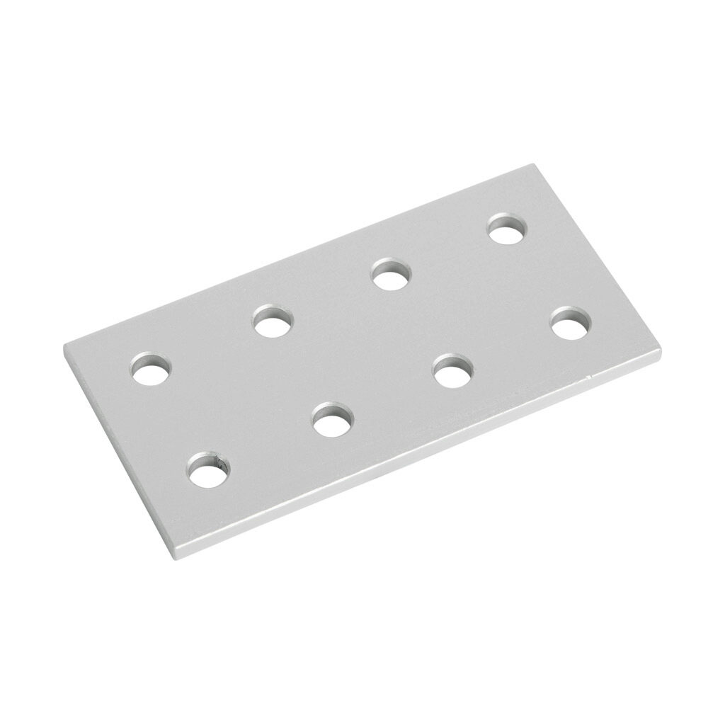 151049 - FATH rectangular flat plate, silver, 8 holes, anodized aluminum, slot size 6. For use with all 1in and 2in profile T-slotted rails. Manufacturer part number: 093EVD51102.