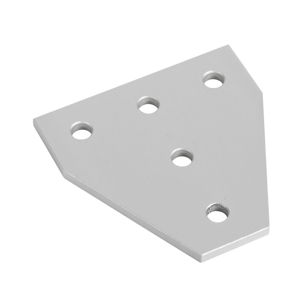151053 - FATH T-shaped flat plate, silver, 5 holes, anodized aluminum, slot size 6. For use with all 1in and 2in profile T-slotted rails. Manufacturer part number: 093EVT7676.