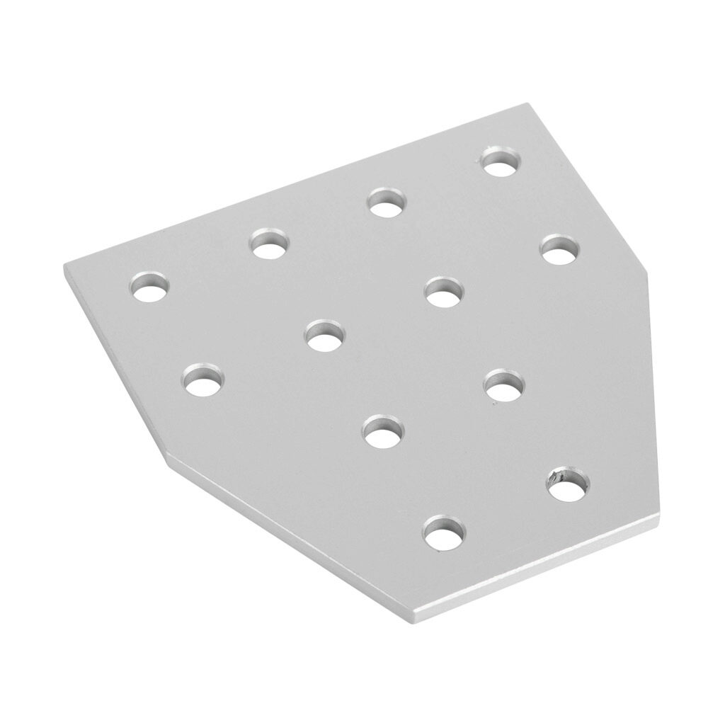 151054 - FATH T-shaped flat plate, silver, 12 holes, anodized aluminum, slot size 6. For use with all 1in and 2in profile T-slotted rails. Manufacturer part number: 093EVT102102D.