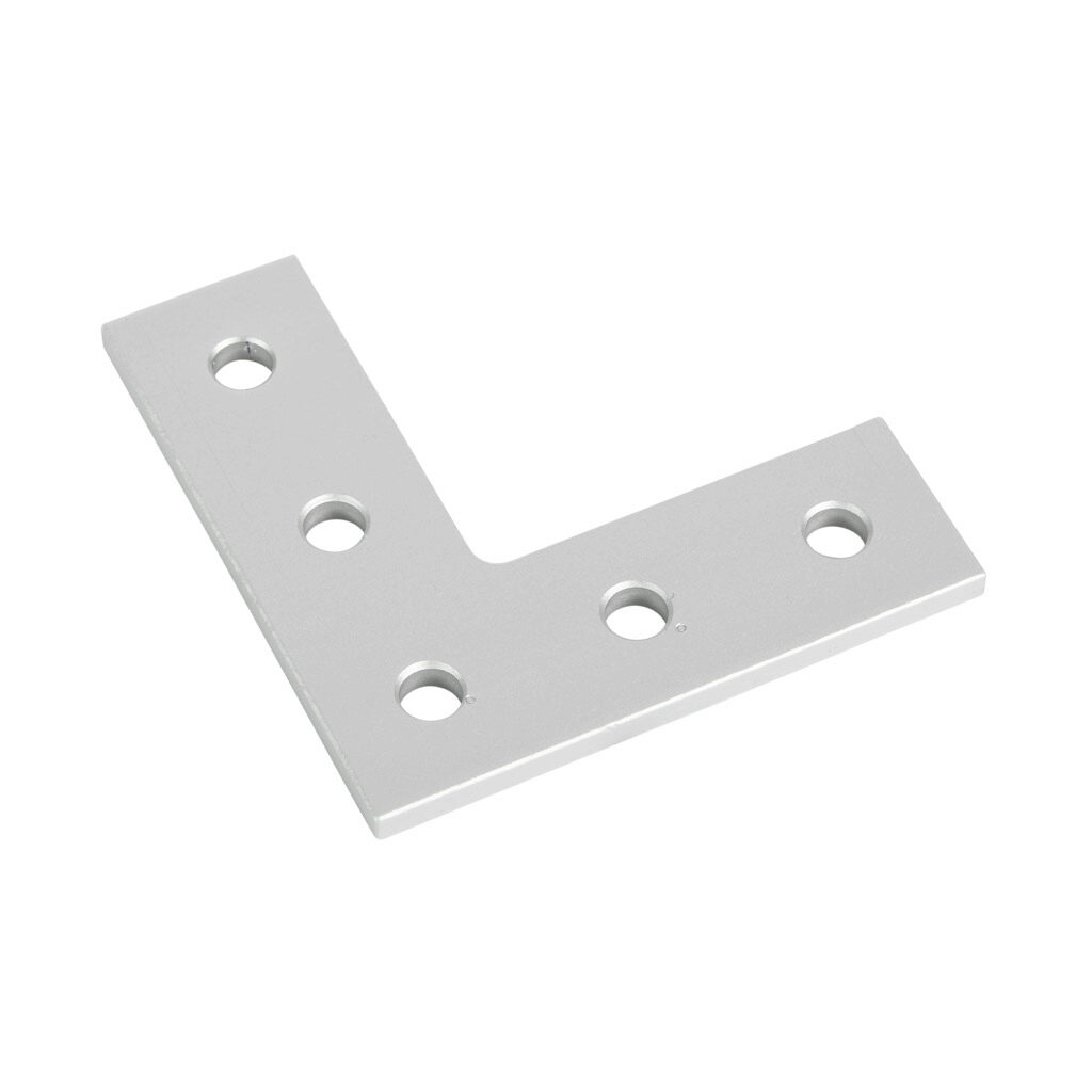 151056 - FATH L-shaped flat plate, silver, 5 holes, anodized aluminum, slot size 6. For use with all 1in and 2in profile T-slotted rails. Manufacturer part number: 093EVL7676S02.