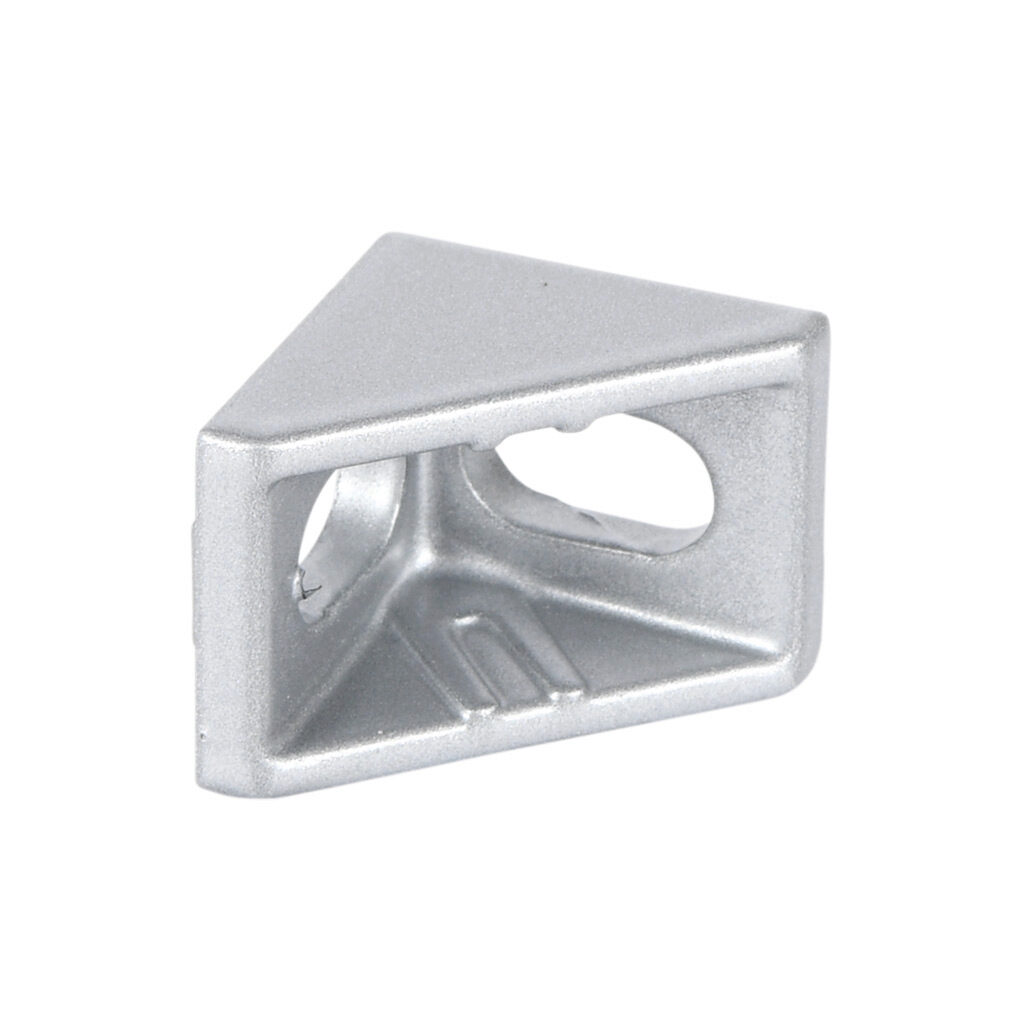 151059-10 - FATH angle bracket, silver, 90-degree, 2 holes, die-cast zinc, slot size 6. Package of 10. For use with all 1in and 2in profile T-slotted rails. Manufacturer part number: 093W201N06.