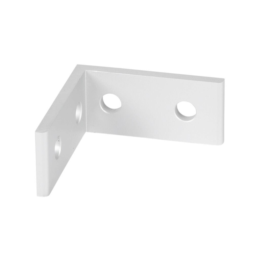 151061 - FATH tall inside corner bracket, silver, 90-degree, 4 holes, anodized aluminum, slot size 6. For use with all 1in and 2in profile T-slotted rails. Manufacturer part number: 093EWD2551P01.