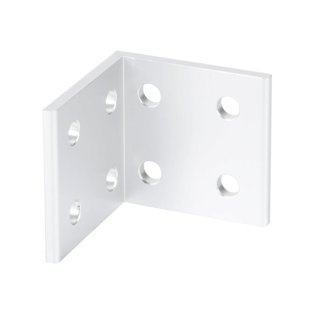 151062 - FATH inside corner bracket, silver, 90-degree, 8 holes, anodized aluminum, slot size 6. For use with all 1in and 2in profile T-slotted rails. Manufacturer part number: 093EWD5151P01.