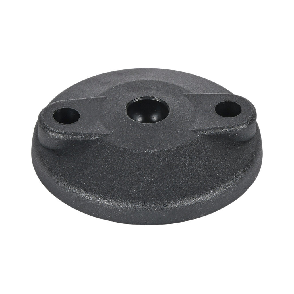 151070 - FATH swivel base with anti-slip plate, black, 80mm, nylon, ball joint size 15. For use with all rails. Requires ball joint size 15 swivel foot threaded rod. Manufacturer part number: 098D080KBG.