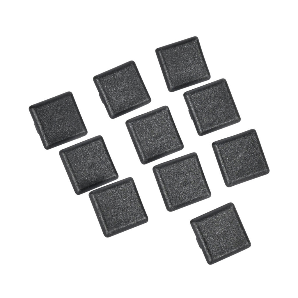 151092 - FATH end cap, black, glass-filled nylon, slot size 6. Package of 10. For use with 1 x 1in profile T-slotted rails. Manufacturer part number: 091232.
