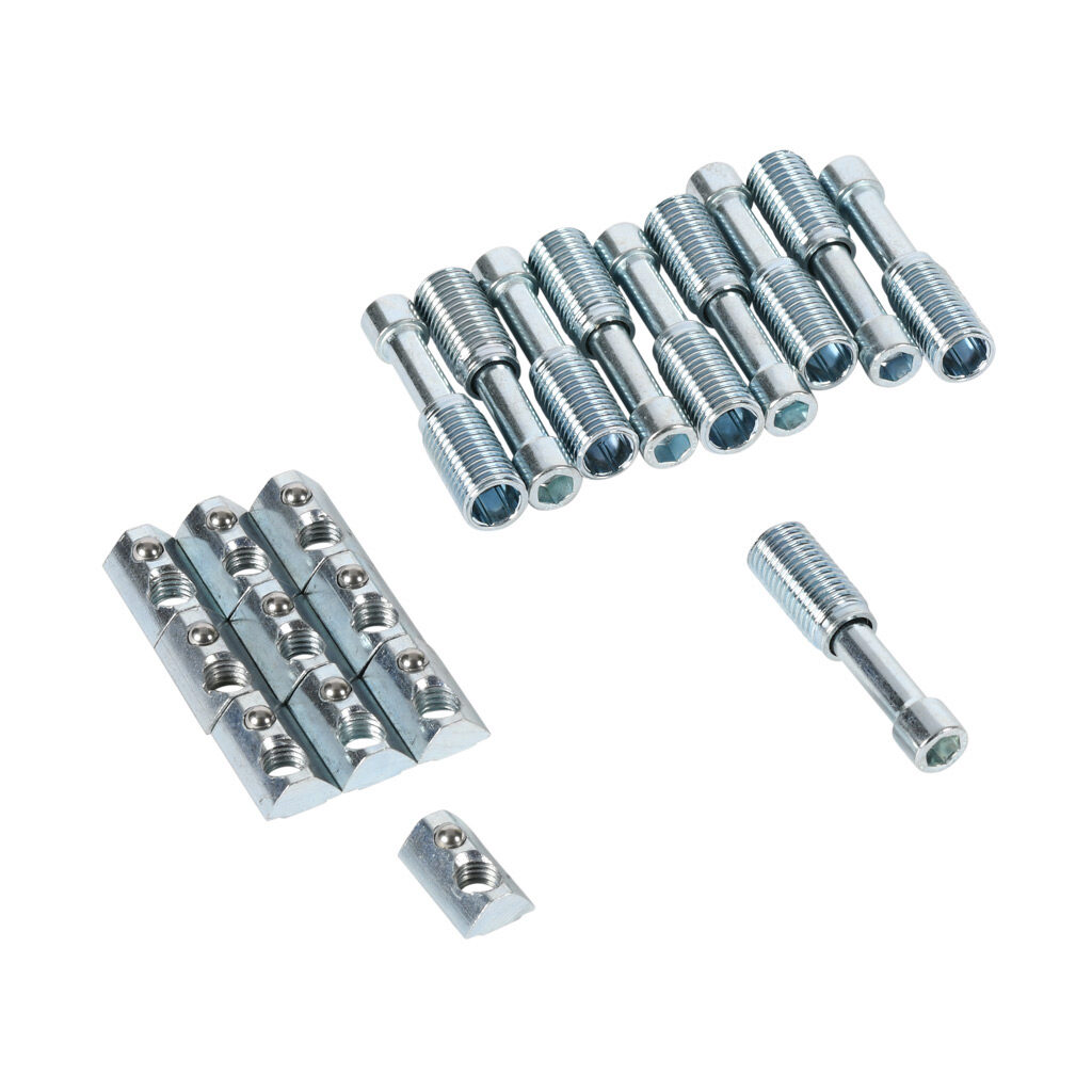 151103 - FATH T-matic connector, silver, zinc plated steel, slot size 8. Package of 10. For use with all 1.5in, 3in, 40mm and 80mm profile T-slotted rails. Manufacturer part number: 099H085.