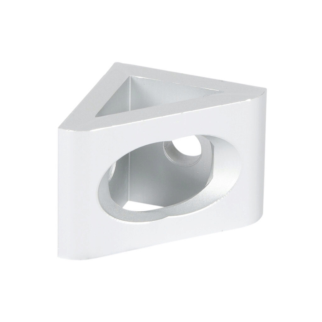 151129-10 - FATH gusseted inside corner bracket, silver, 90-degree, 2 holes, anodized aluminum, slot size 8. Package of 10. For use with all 1.5in and 3in profile T-slotted rails. Manufacturer part number: 093W8384N08.