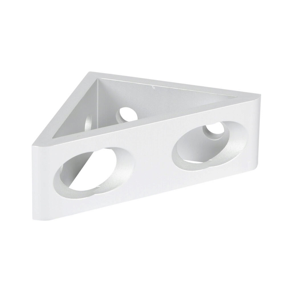 151130 - FATH tall gusseted inside corner bracket, silver, 90-degree, 4 holes, anodized aluminum, slot size 8. For use with all 1.5in and 3in profile T-slotted rails. Manufacturer part number: 093W8383N08.