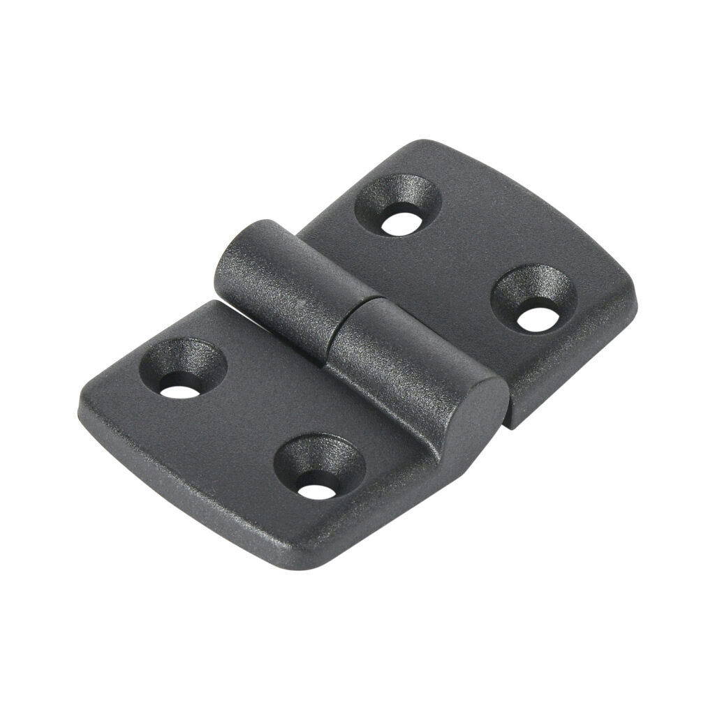 151139 - FATH left-hand detachable combination hinge, black, fiberglass reinforced plastic, slot size 8. For use with all 1.5in, 3in, 40mm and 80mm profile T-slotted rails. Manufacturer part number: 095K4040L08.
