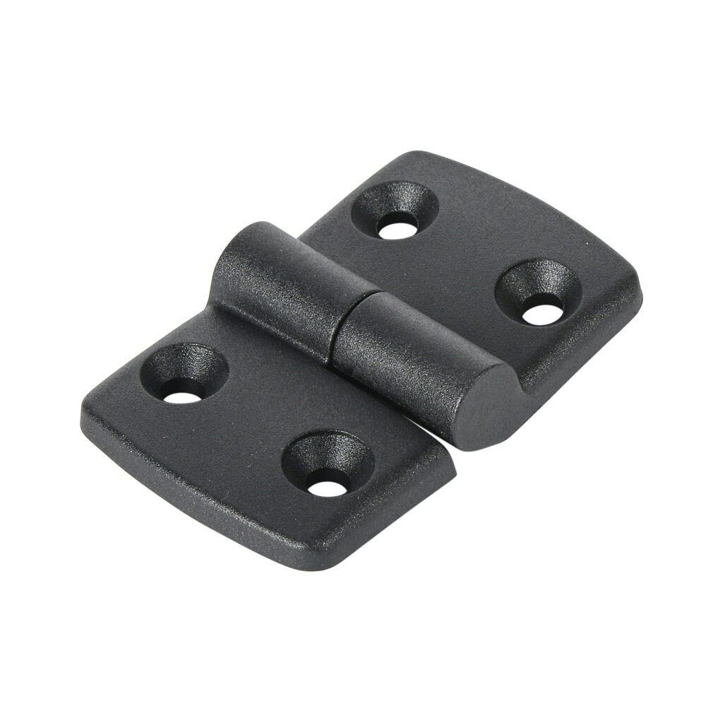 151140 - FATH right-hand detachable combination hinge, black, fiberglass reinforced plastic, slot size 8. For use with all 1.5in, 3in, 40mm and 80mm profile T-slotted rails. Manufacturer part number: 095K4040R08.