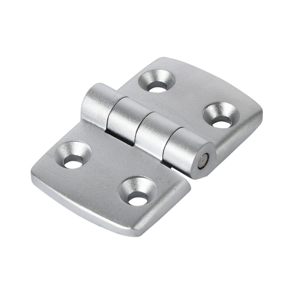 151145 - FATH non-detachable combination hinge, silver, die-cast aluminum, slot size 8. For use with all 1.5in, 3in, 40mm and 80mm profile T-slotted rails. Manufacturer part number: 095A4040FS20.