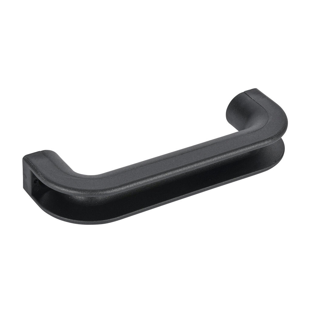 151147 - FATH bridge handle, black, 160mm, fiberglass reinforced plastic, slot size 8/10. For use with all 1.5in, 3in, 30mm, 40mm, 45mm, 60mm, 80mm and 90mm profile T-slotted rails. Manufacturer part number: 092017.