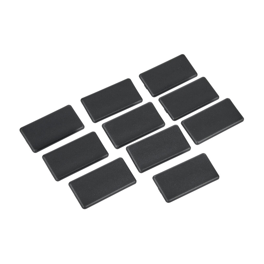 151172 - FATH end cap, black, glass-filled nylon, slot size 8. Package of 10. For use with 1.5 x 3in profile T-slotted rails. Manufacturer part number: 091080.