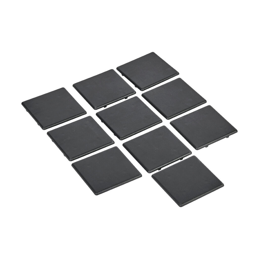 151173 - FATH end cap, black, glass-filled nylon, slot size 8. Package of 10. For use with 3 x 3in profile T-slotted rails. Manufacturer part number: 091231.