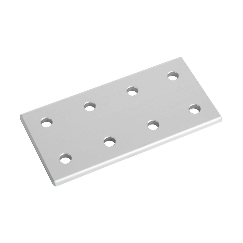 151192 - FATH rectangular flat plate, silver, 8 holes, anodized aluminum, slot size 8. For use with all 30mm and 60mm profile T-slotted rails. Manufacturer part number: 093VD60120.