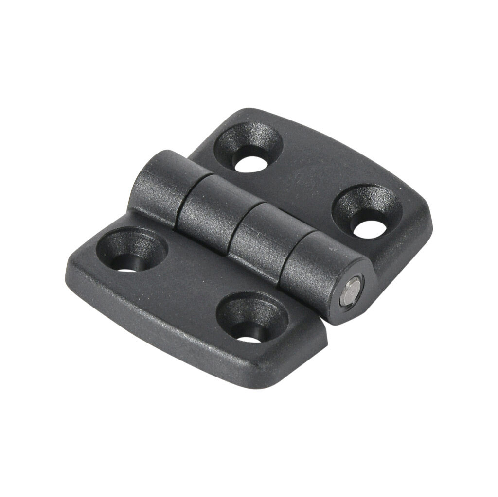 151205 - FATH non-detachable combination hinge, black, fiberglass reinforced plastic, slot size 8. For use with all 30mm and 60mm profile T-slotted rails. Manufacturer part number: 095K3030F08.