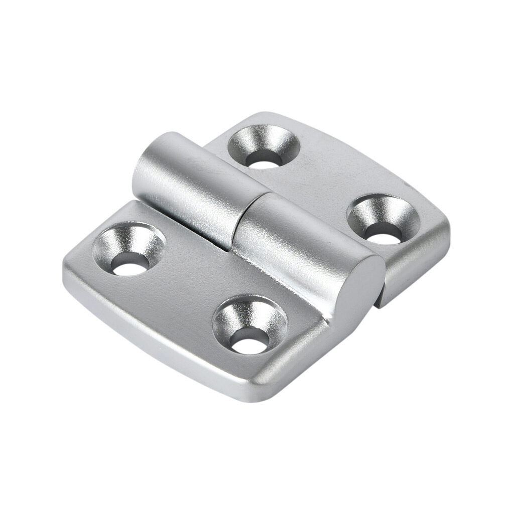 151207 - FATH left-hand detachable combination hinge, silver, die-cast aluminum, slot size 8. For use with all 30mm and 60mm profile T-slotted rails. Manufacturer part number: 095A3030LS20.