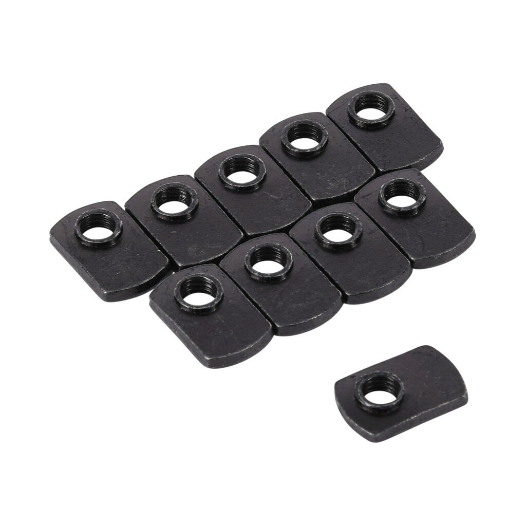 151213 - FATH economy T-nut, black, M8-1.25, zinc plated steel, slot size 8. Package of 10. For use with all 40mm and 80mm profile T-slotted rails. Manufacturer part number: 096E40M8.