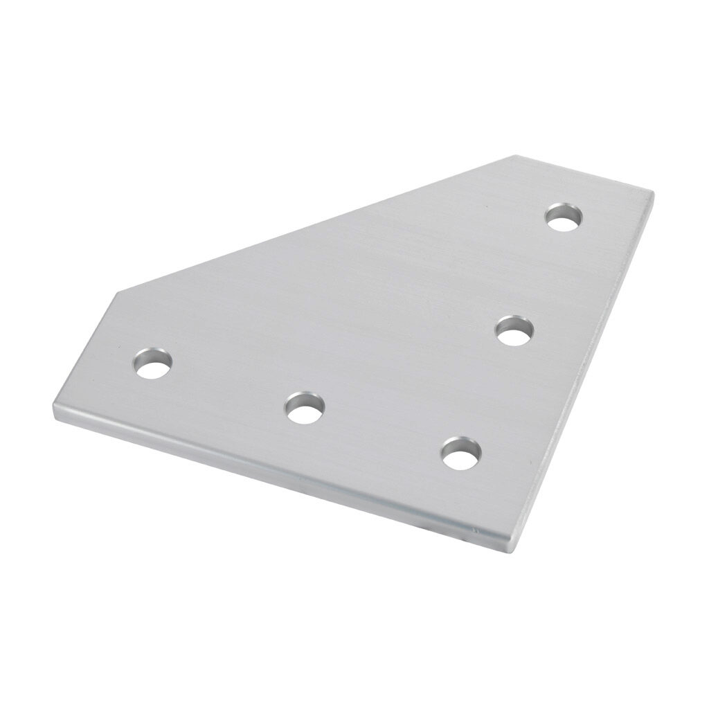 151219 - FATH flat plate, silver, 5 holes, anodized aluminum, slot size 8. For use with all 40mm and 80mm profile T-slotted rails. Manufacturer part number: 093VL120120.