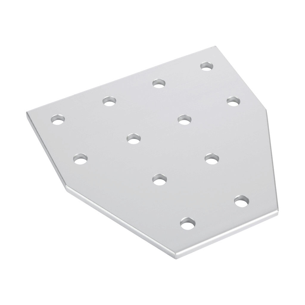 151221 - FATH T-shaped flat plate, silver, 12 holes, anodized aluminum, slot size 8. For use with all 40mm and 80mm profile T-slotted rails. Manufacturer part number: 093VT160160D.