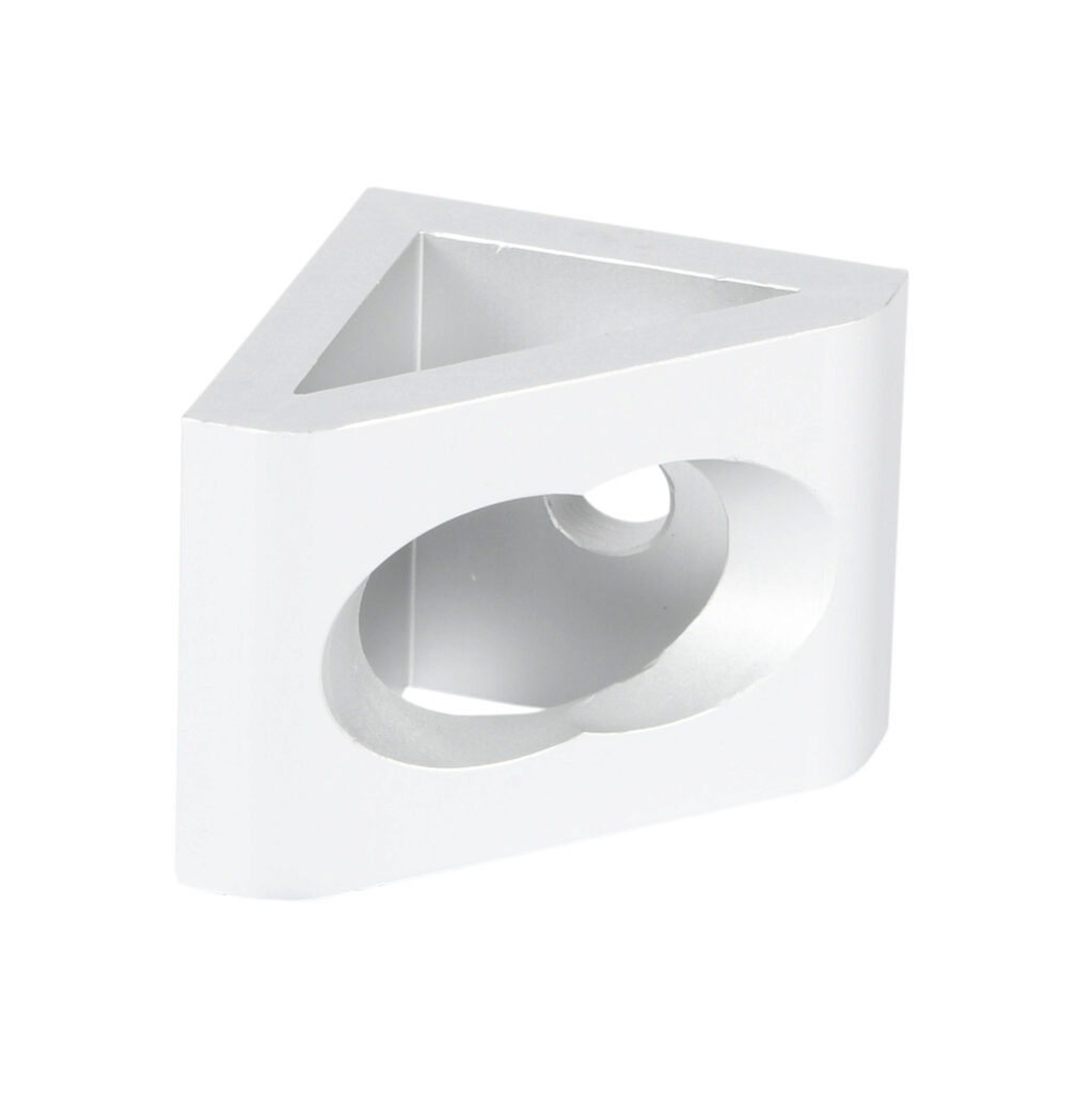 151226-10 - FATH gusseted inside corner bracket, silver, 90-degree, 2 holes, anodized aluminum, slot size 8. Package of 10. For use with all 40mm and 80mm profile T-slotted rails. Manufacturer part number: 093W8404N08.