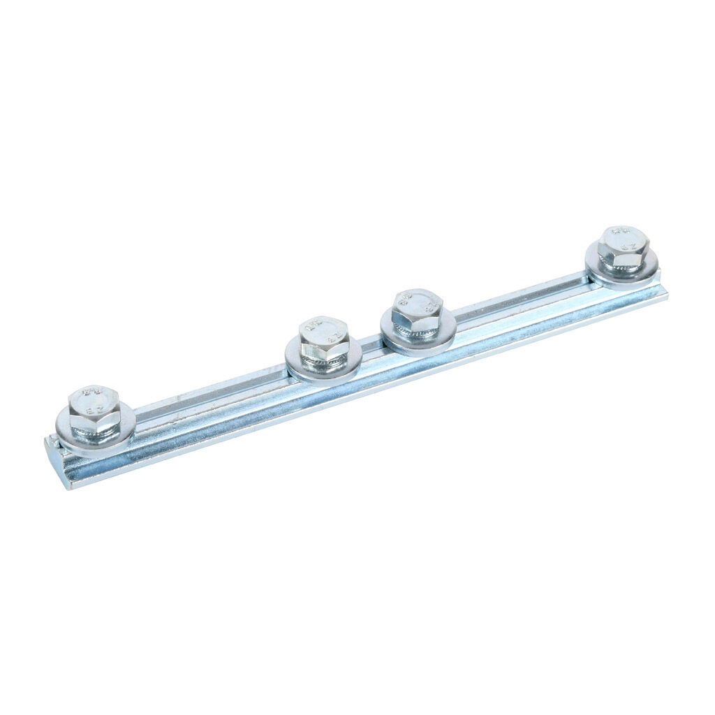 151248 - FATH connecting strip, silver, zinc plated steel, slot size 10. For use with all 45mm and 90mm profile T-slotted rails. Mounting hardware included. Manufacturer part number: 096030S38.