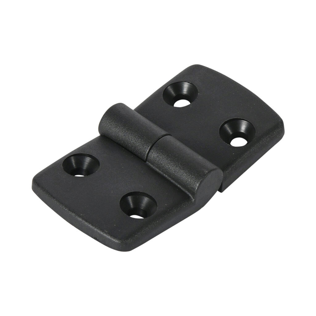151262 - FATH left-hand detachable combination hinge, black, fiberglass reinforced plastic, slot size 10. For use with all 45mm and 90mm profile T-slotted rails. Manufacturer part number: 095K4545L10.