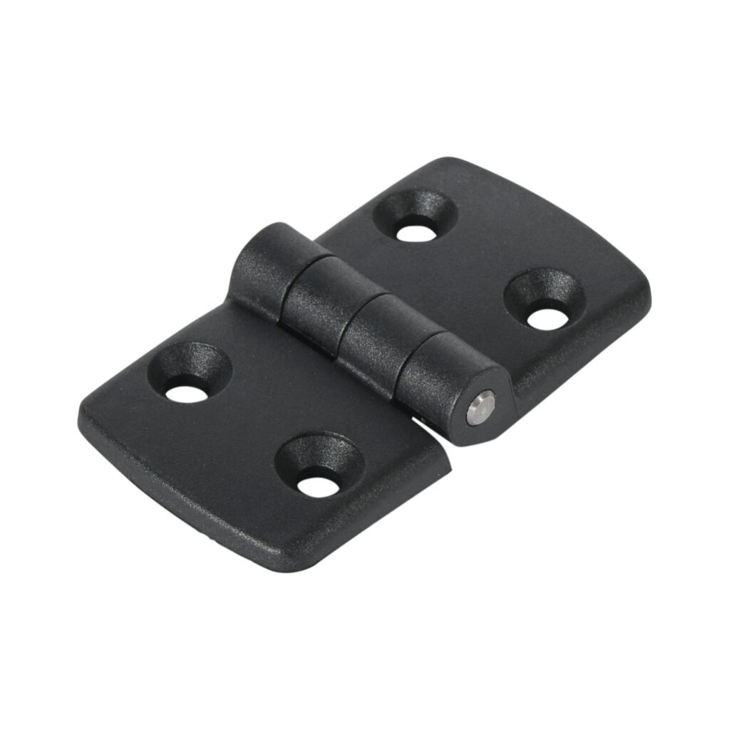 151264 - FATH non-detachable combination hinge, black, fiberglass reinforced plastic, slot size 10. For use with all 45mm and 90mm profile T-slotted rails. Manufacturer part number: 095K4545F10.
