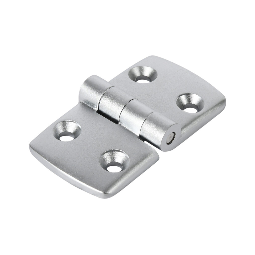 151268 - FATH non-detachable combination hinge, silver, die-cast aluminum, slot size 10. For use with all 45mm and 90mm profile T-slotted rails. Manufacturer part number: 095A4545FS20.