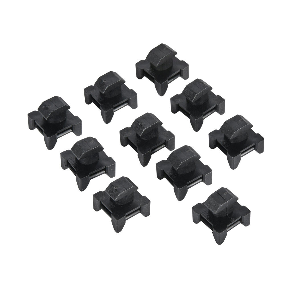 151278 - FATH cross cable binding block, black, nylon, slot size 10. Package of 10. For use with all 45mm and 90mm profile T-slotted rails. Manufacturer part number: 093249.