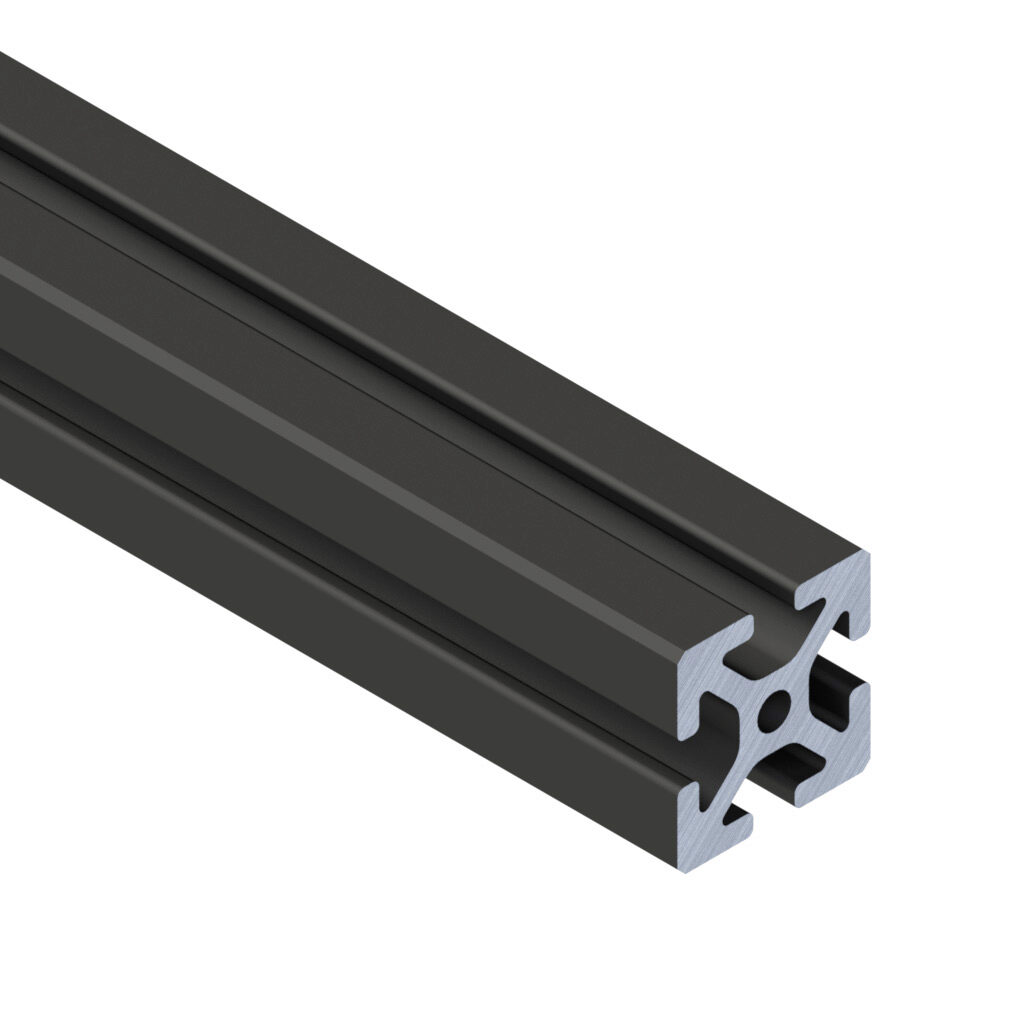 1515B - SureFrame 15 Series standard T-slotted rail, black, 6063-T6 anodized aluminum alloy, cut to length, 1.5 x 1.5in profile, slot size 8.