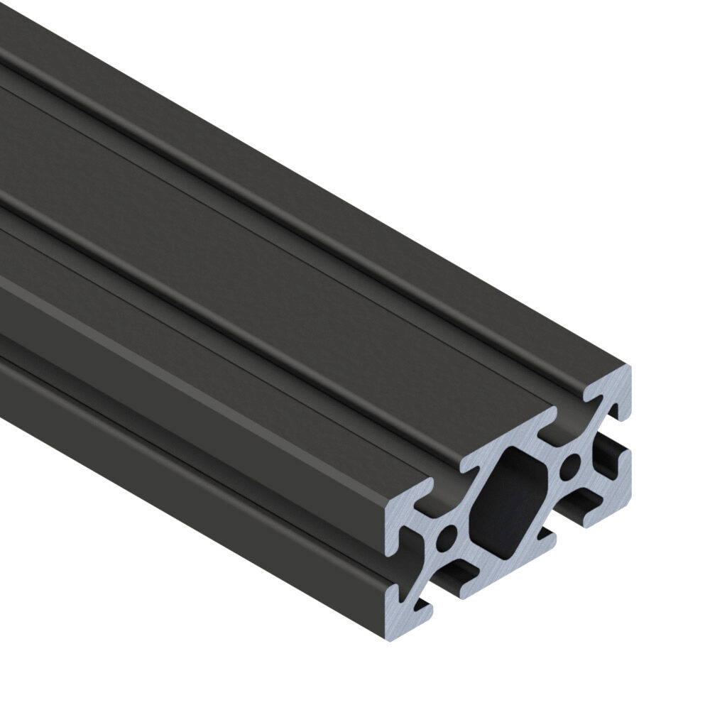 1530B - SureFrame 15 Series standard T-slotted rail, black, 6063-T6 anodized aluminum alloy, cut to length, 1.5 x 3in profile, slot size 8.